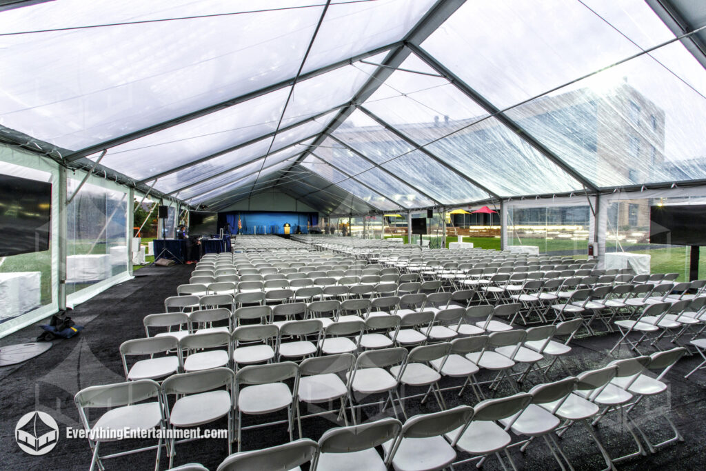 Huge tent setup for corporate presentation