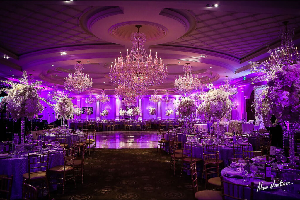 wedding room with purple lighting